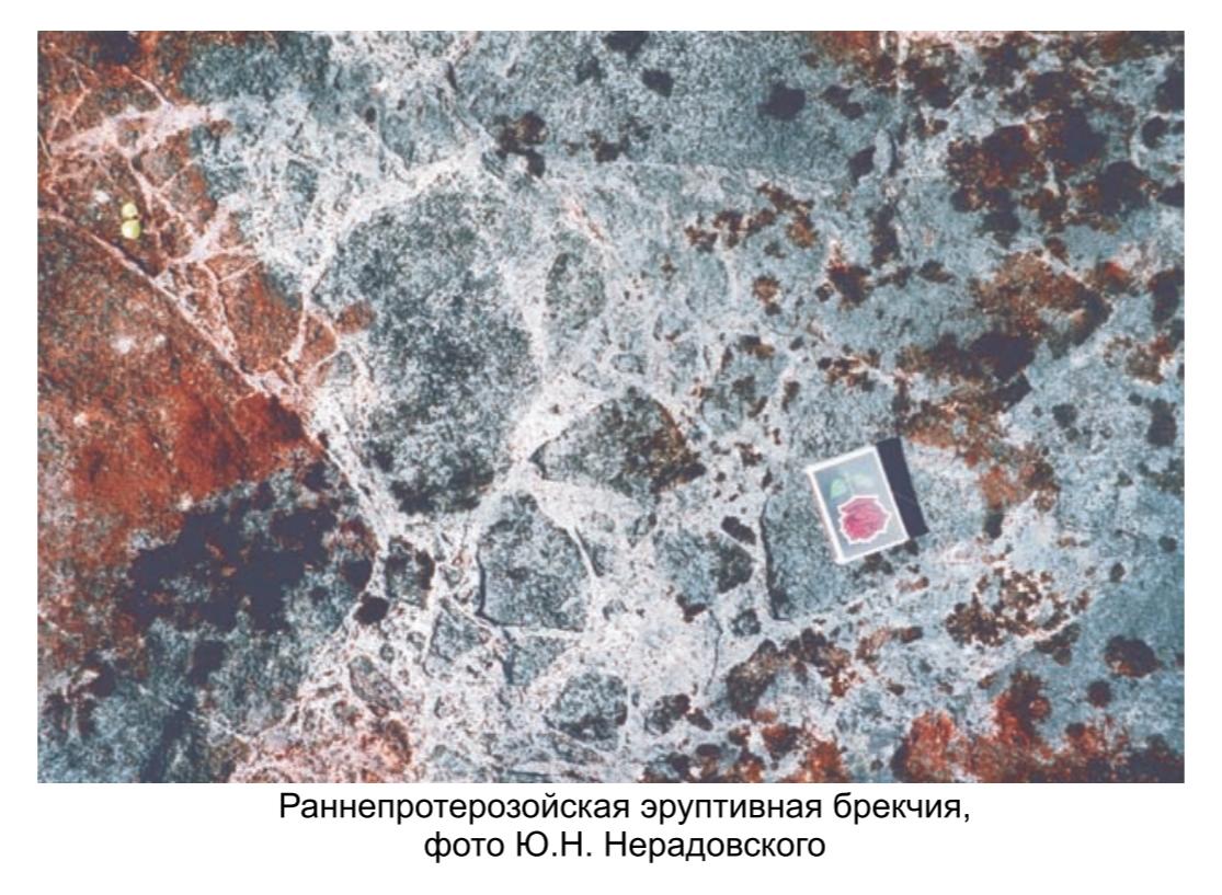 Раннепротерозойская эруптивная брекчия, фото  Ю.Н. Островского.