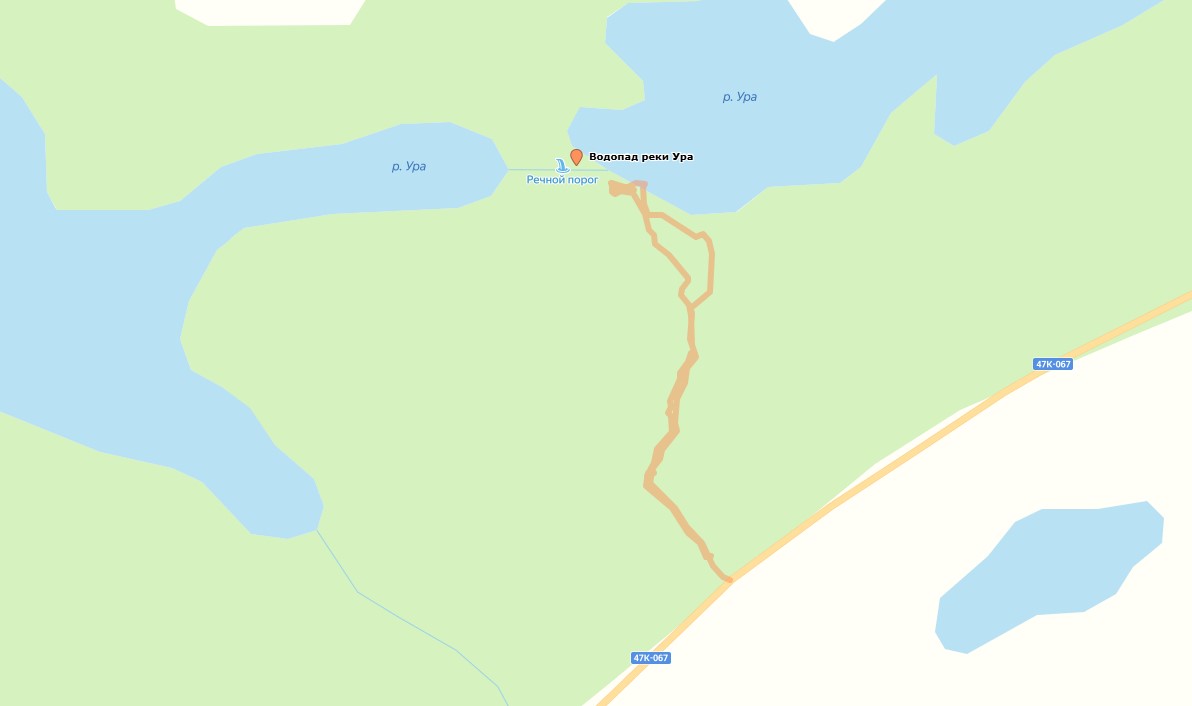 карта на водопад на реке Ура
